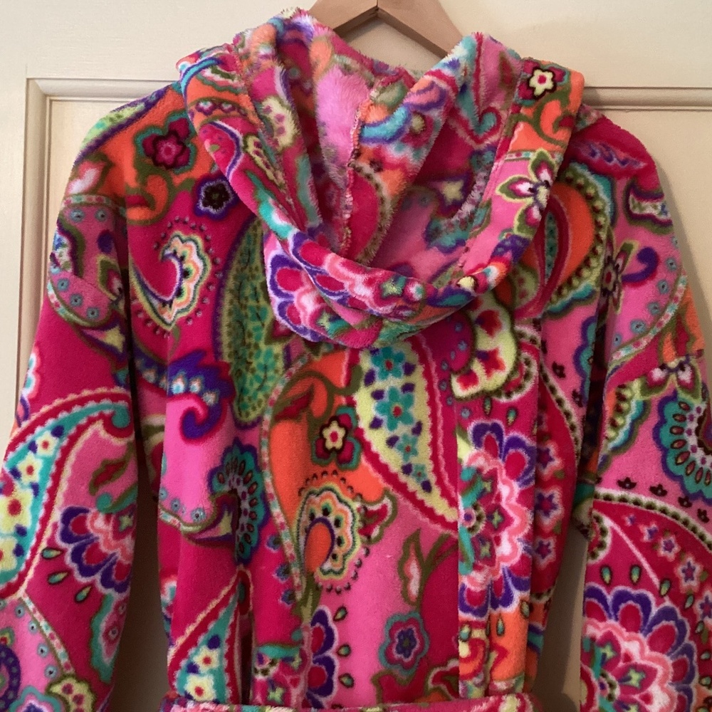 Vera Bradley Pink Paisley Sherpa Fleece Plush Soft Hooded Robe Bathrobe Pockets - Picture 7 of 11